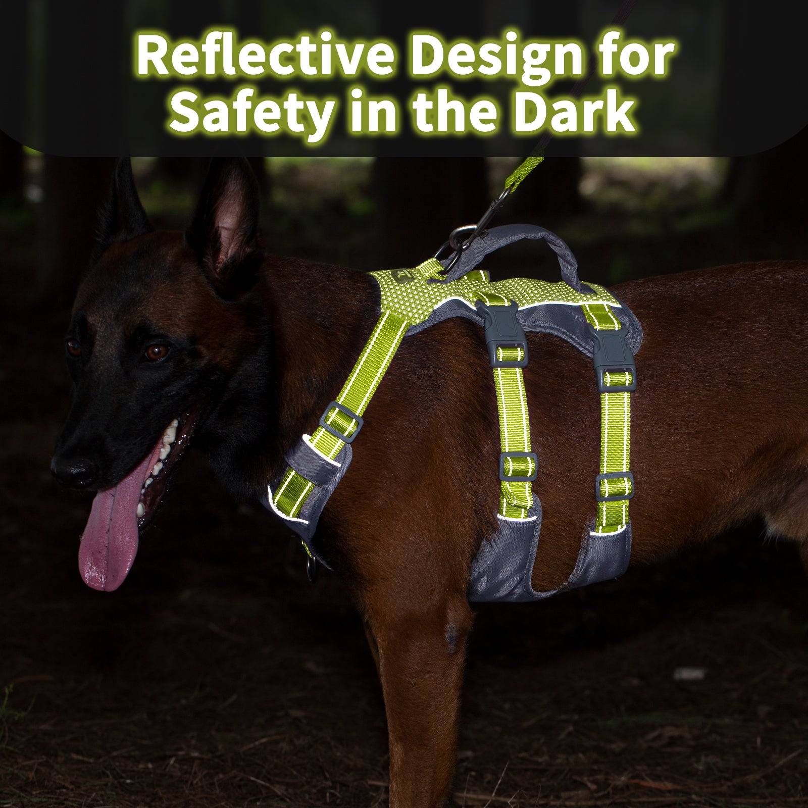 Huntboo Reflective Dog Harness with Handle- Bright Green