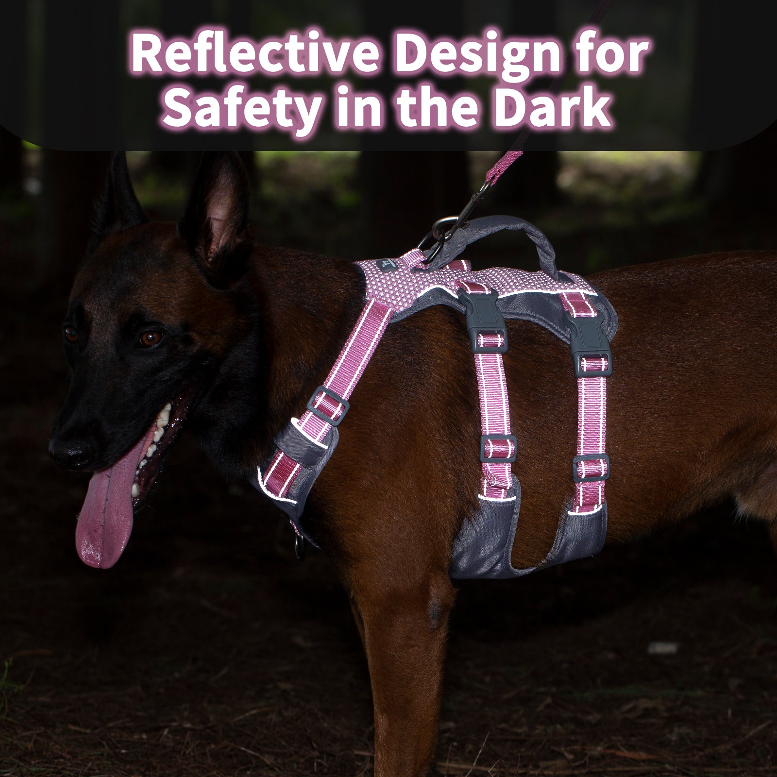 Huntboo Reflective Dog Harness with Handle- Light Pink