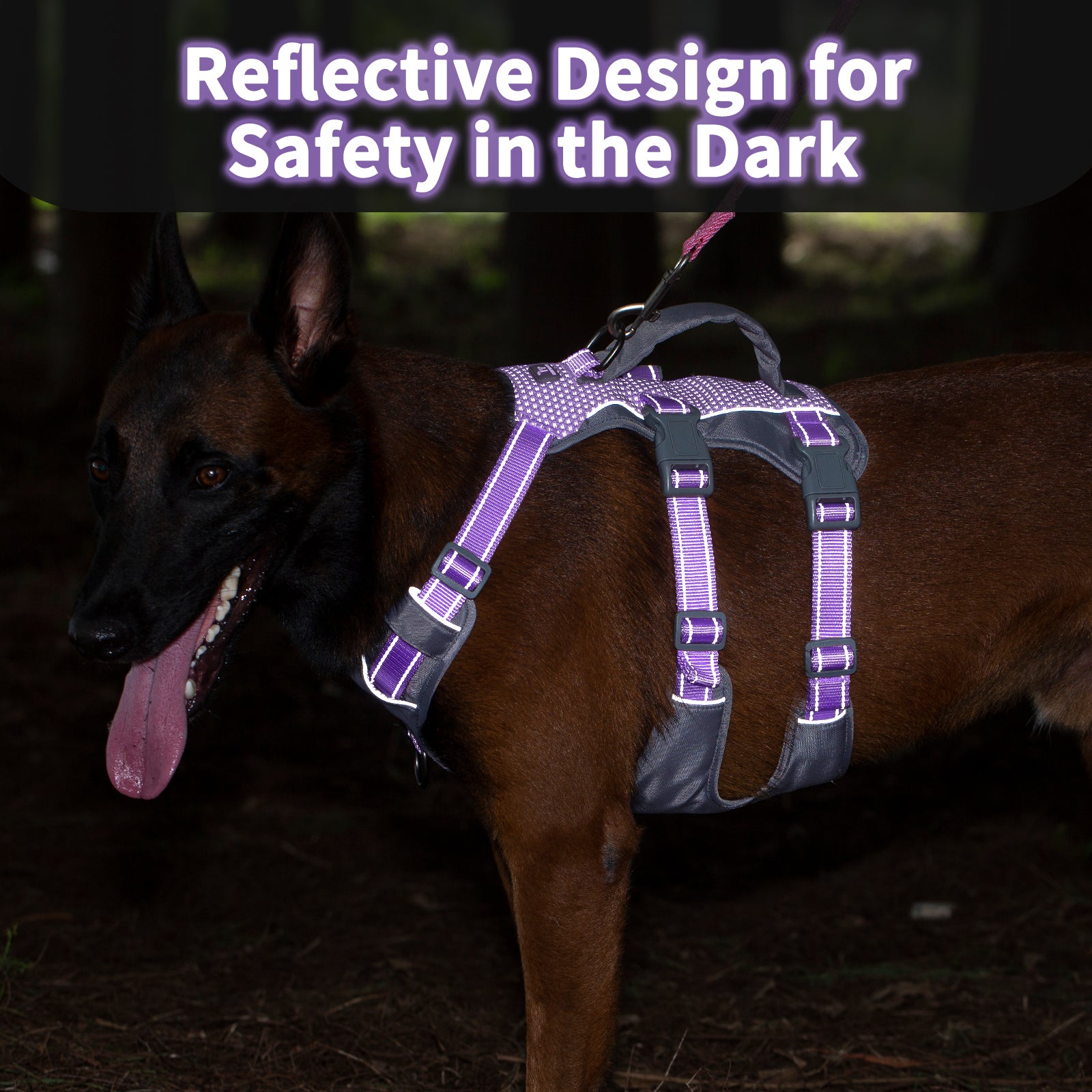 Huntboo Reflective Dog Harness with Handle- Lavender Purple