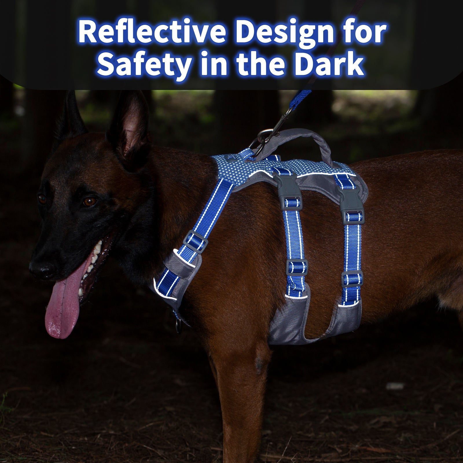 Huntboo Reflective Dog Harness with Handle- Sea Blue