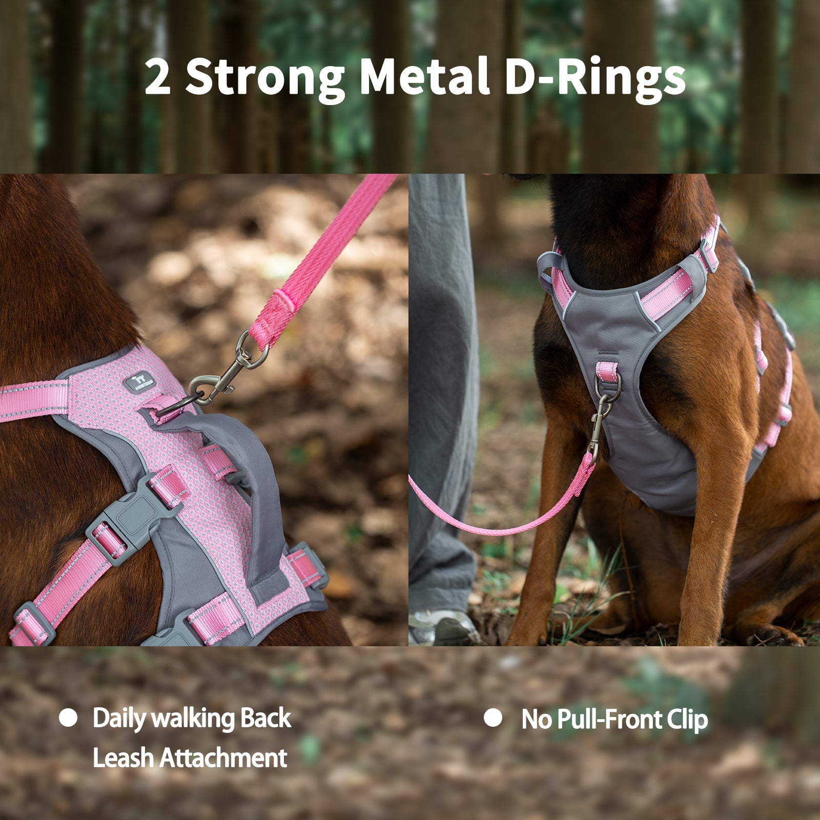 Huntboo Reflective Dog Harness with Handle- Light Pink