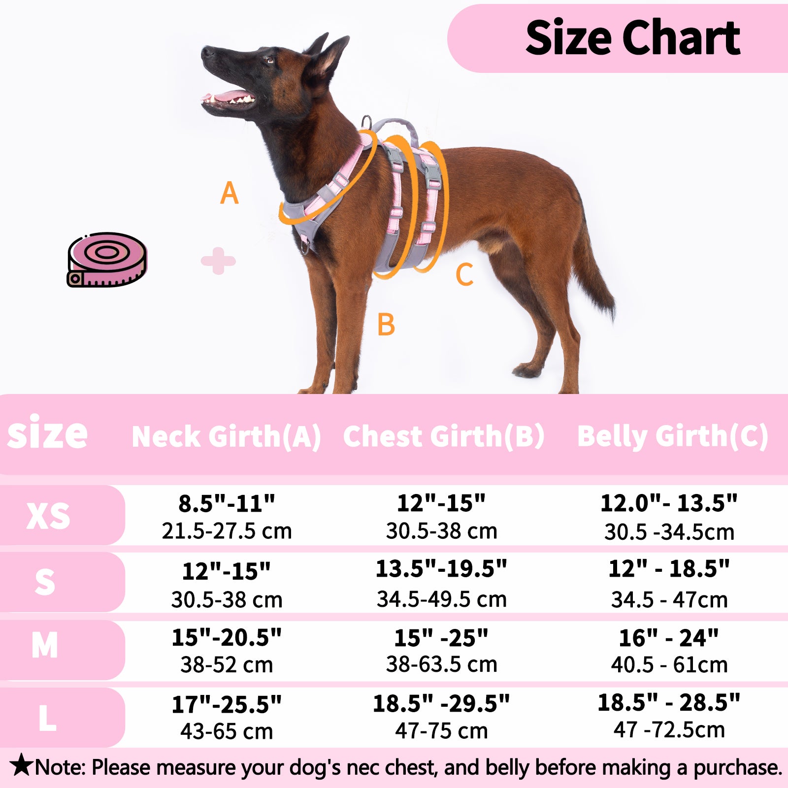 Huntboo Reflective Dog Harness with Handle- Light Pink