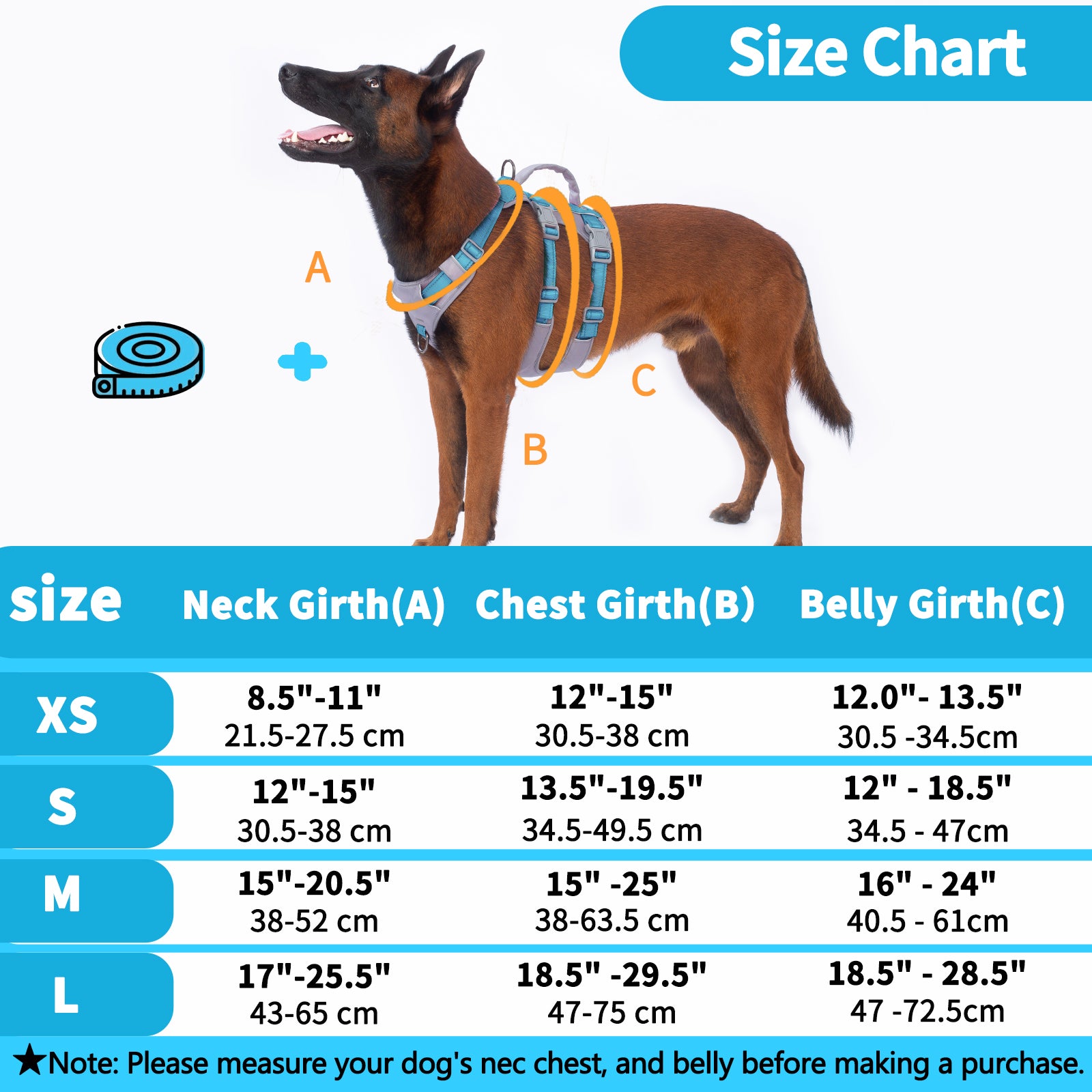 Huntboo Reflective Dog Harness with Handle- Teal Blue