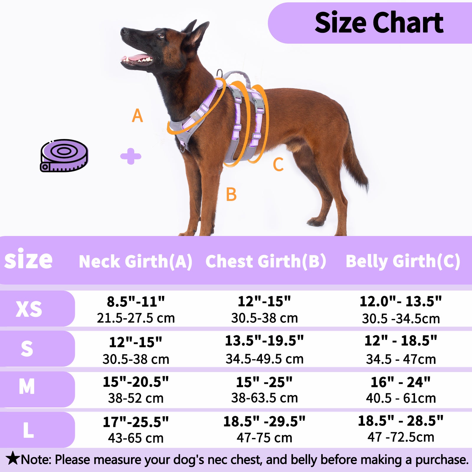 Huntboo Reflective Dog Harness with Handle- Lavender Purple