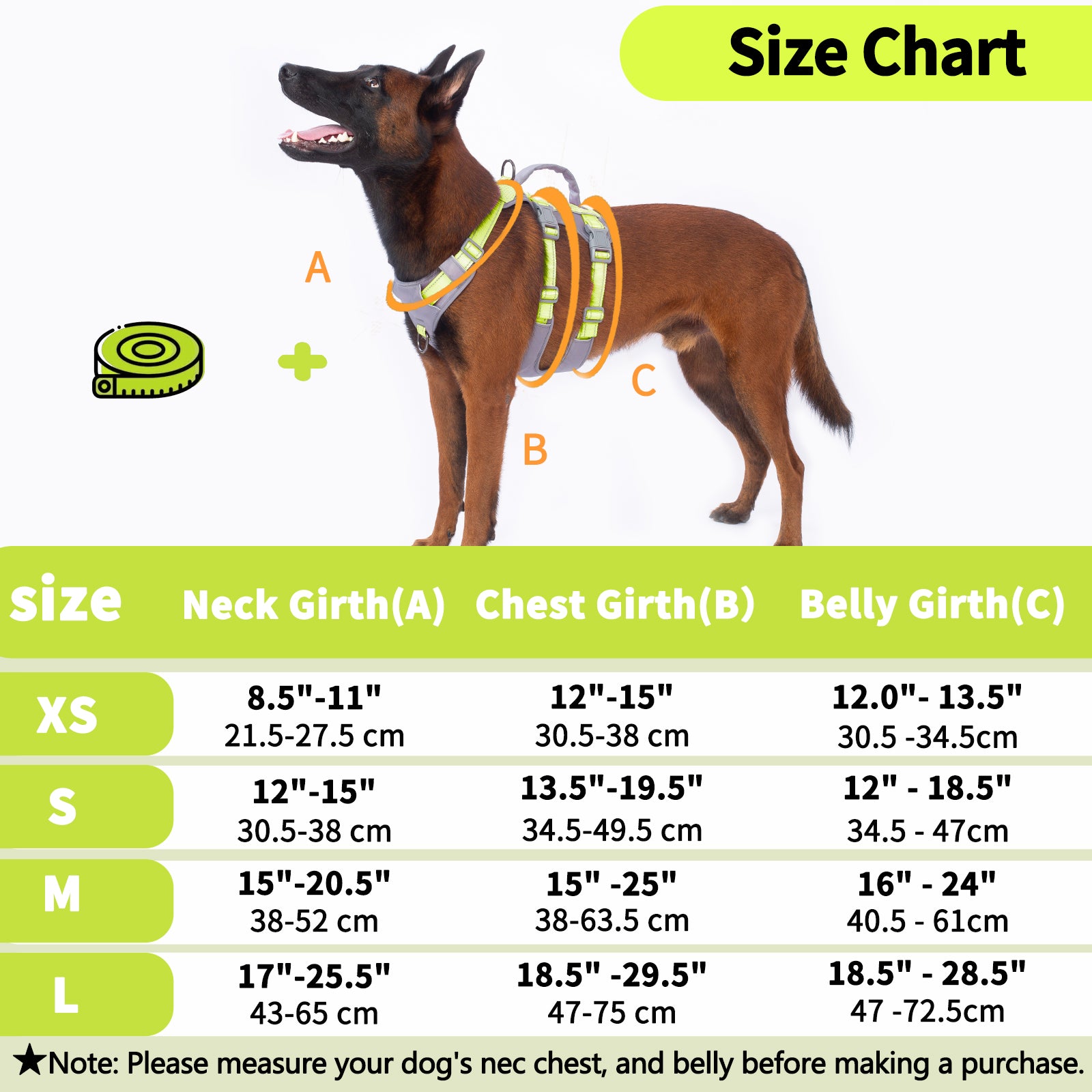 Huntboo Reflective Dog Harness with Handle- Bright Green