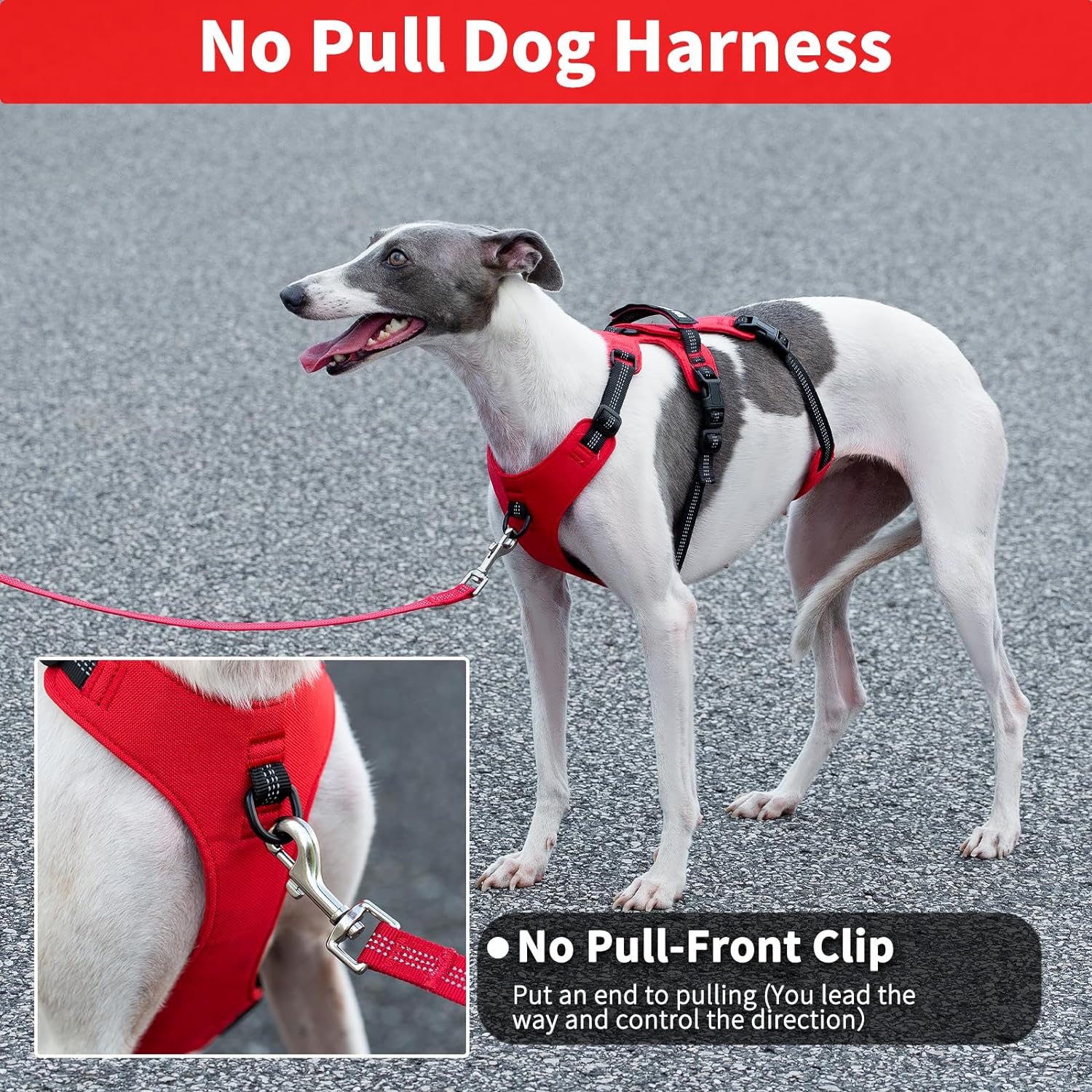 Escape Proof Dog Harness, No Pull Dog Harness, Service Dog Harness with Handle(Red)