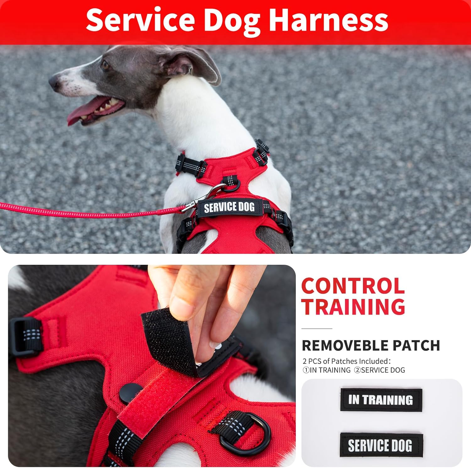 Escape Proof Dog Harness, No Pull Dog Harness, Service Dog Harness with Handle(Red)